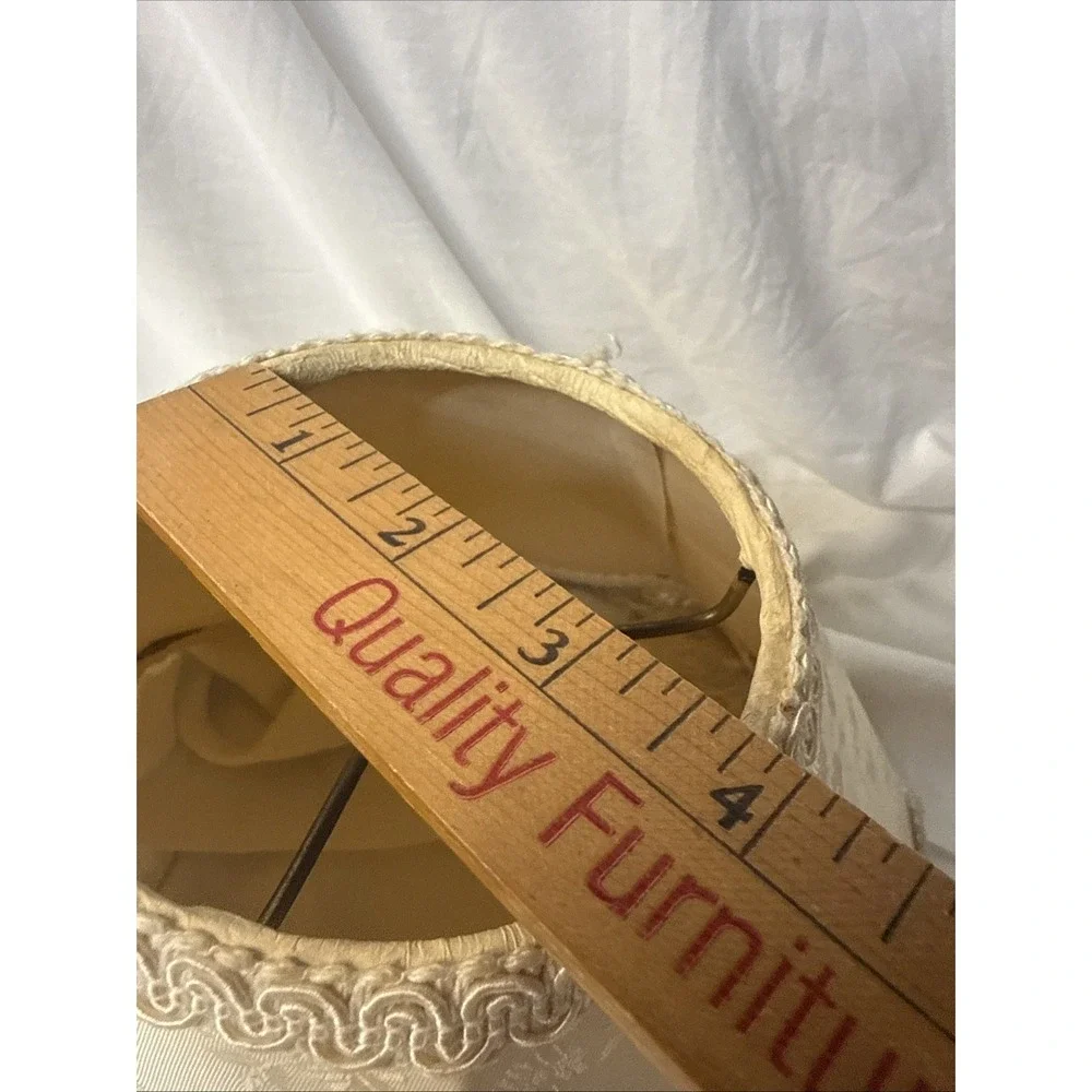 Vtg Victorian style brocade floral damask cream ivory LAMP SHADE fringe Boudoir